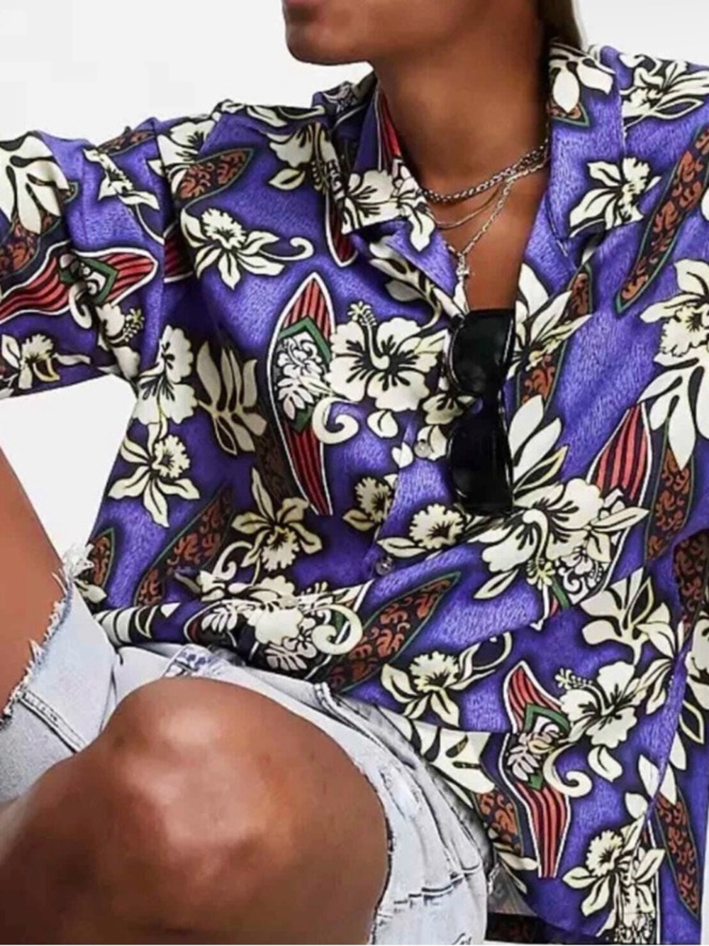 ASOS Vibrant Purple Hawaiian Floral Button-Up Shirt